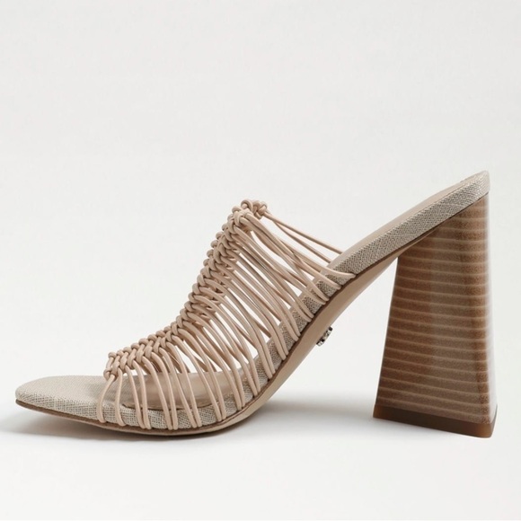 Sam Edelman Laurette block heels mule slip on sandals Sz 8 1/2 Almond Bungee new - Picture 4 of 12